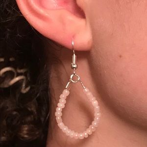 Handmade Beaded Pink Teardrop Earrings